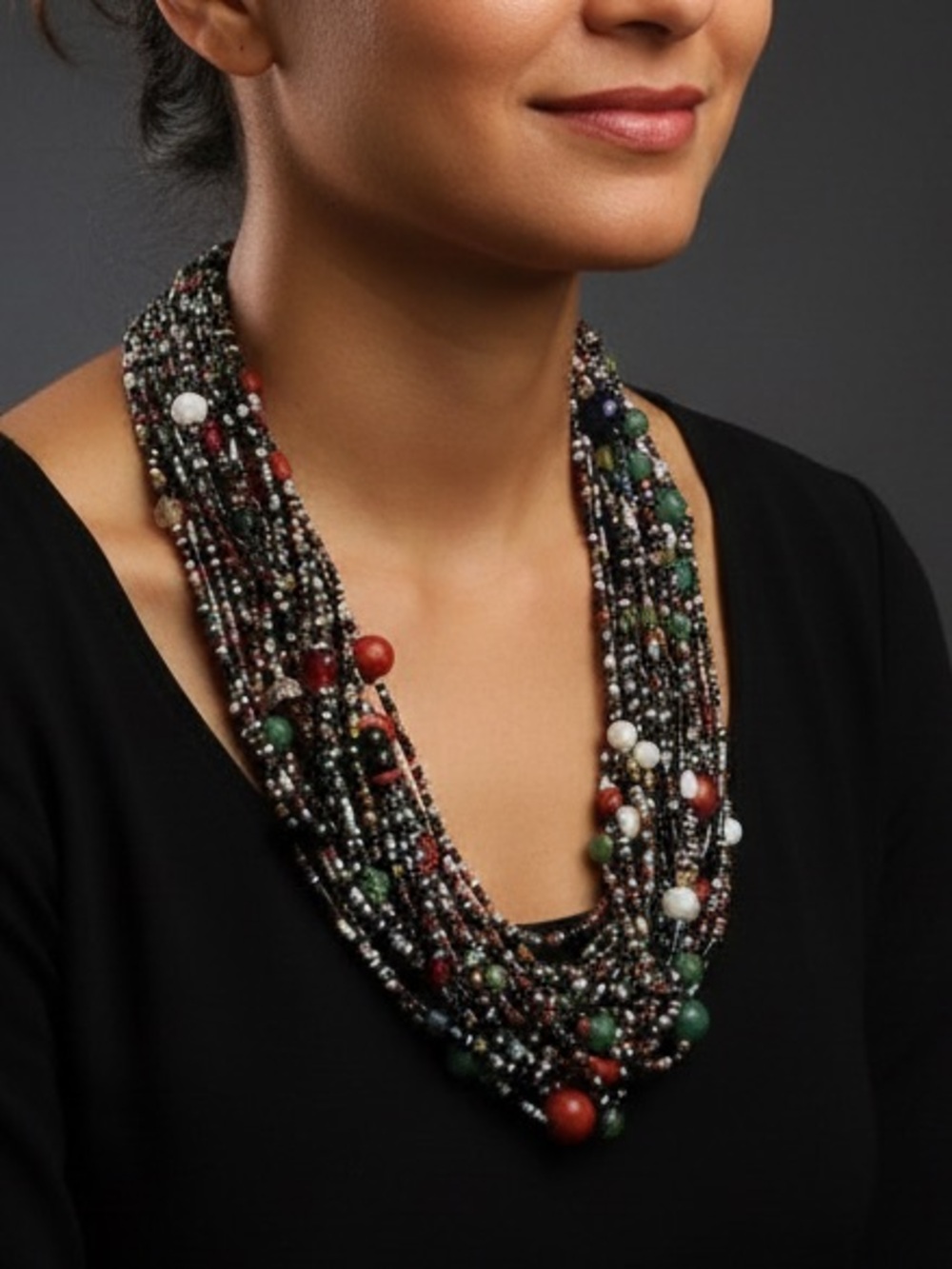 Coral Stone Multi Strand Necklace